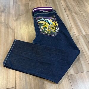 Y2k Kaalu Denim‎ Jeans Dragon Graphic Embellished Pockets Size 38